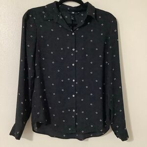 H&M Black Preppy Twee Retro Back to School Lightweight Button Down Shirt Size 4